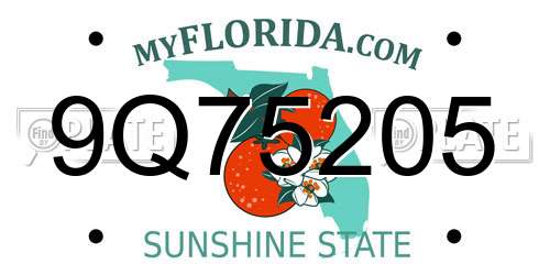 9Q75205 Florida License Plate