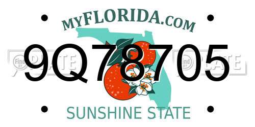 9Q78705 Florida License Plate