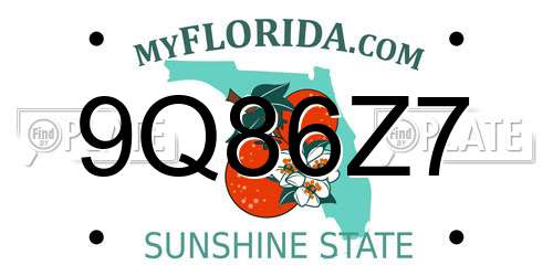 9Q86Z7 Florida License Plate