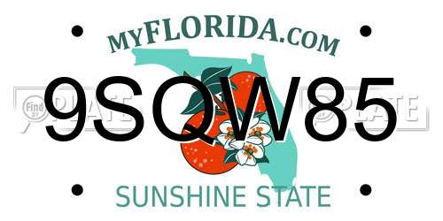 9SQW85 Florida License Plate