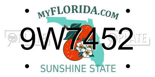 9W7452 Florida License Plate