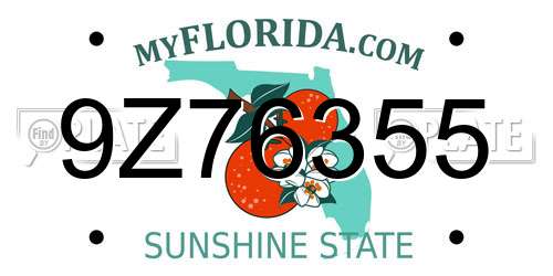 9Z76355 Florida License Plate