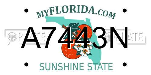 A7443N Florida License Plate