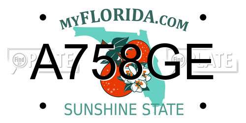 A758GE Florida License Plate