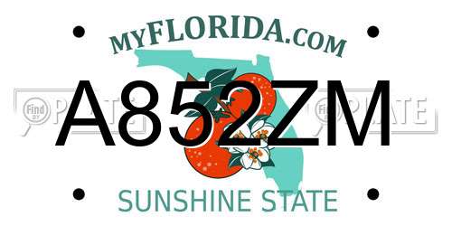 A852ZM Florida License Plate