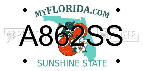 A862SS Florida License Plate