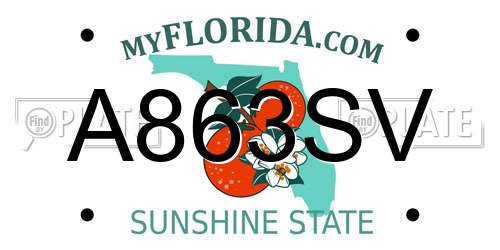 A863SV Florida License Plate