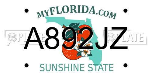 A892JZ Florida License Plate
