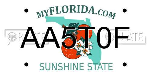 AA5T0F Florida License Plate