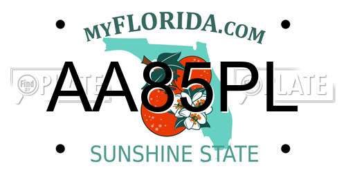 AA85PL Florida License Plate