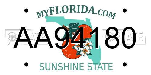 AA94180 Florida License Plate