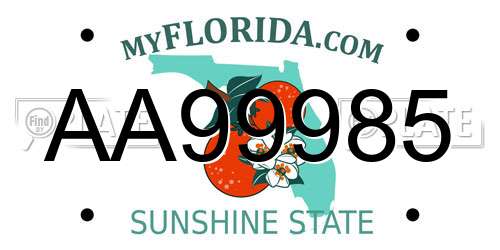 AA99985 Florida License Plate
