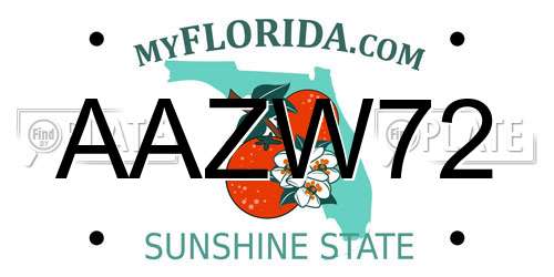 AAZW72 Florida License Plate