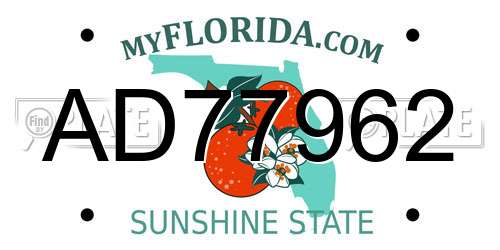 AD77962 Florida License Plate
