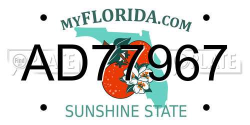 AD77967 Florida License Plate