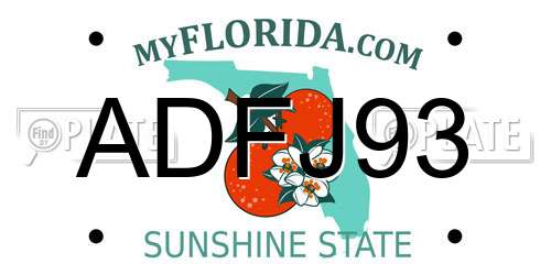 ADFJ93 Florida License Plate