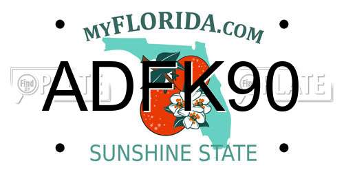 ADFK90 Florida License Plate