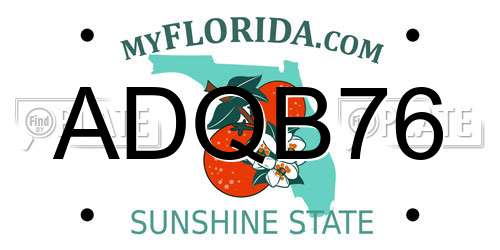 ADQB76 Florida License Plate