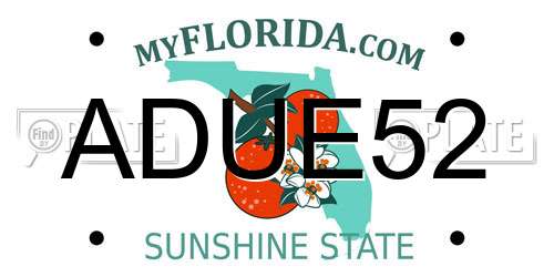 ADUE52 Florida License Plate