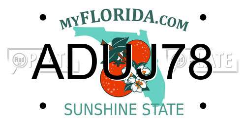 ADUJ78 Florida License Plate
