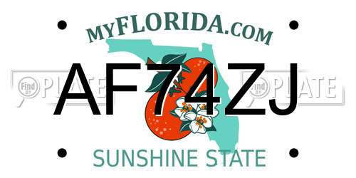 AF74ZJ Florida License Plate