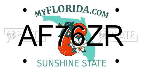 AF76ZR Florida License Plate