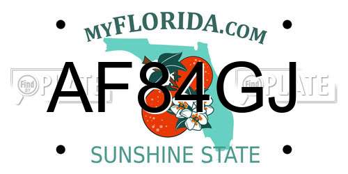 AF84GJ Florida License Plate