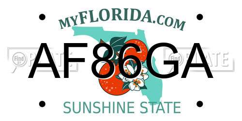 AF86GA Florida License Plate