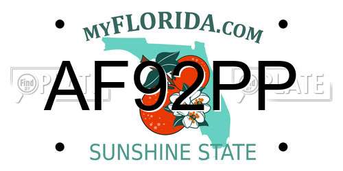 AF92PP Florida License Plate