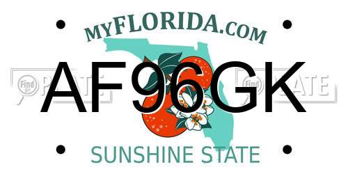 AF96GK Florida License Plate