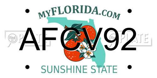AFCV92 Florida License Plate