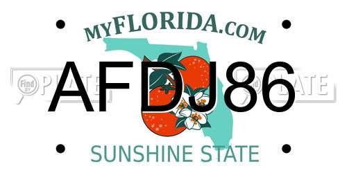 AFDJ86 Florida License Plate