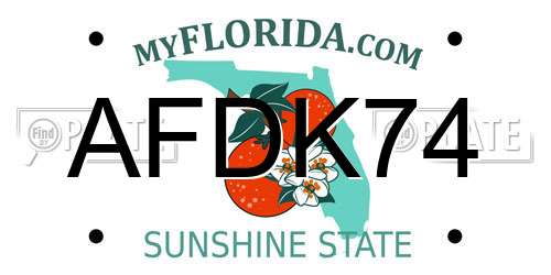 AFDK74 Florida License Plate