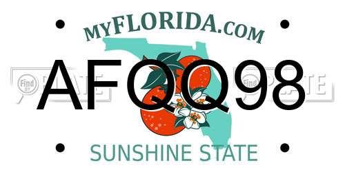 AFQQ98 Florida License Plate