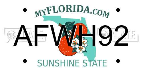AFWH92 Florida License Plate