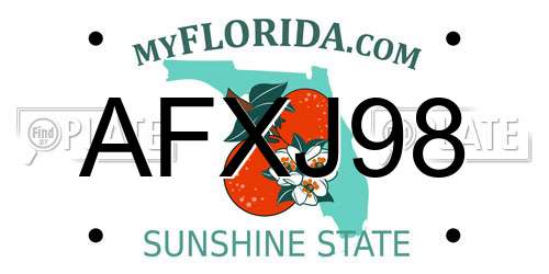 AFXJ98 Florida License Plate
