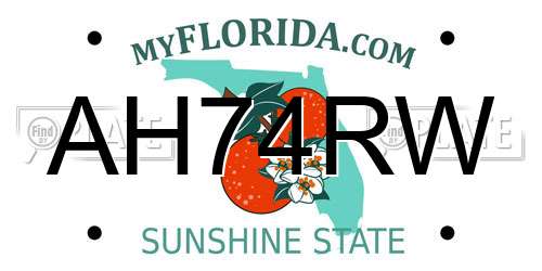 AH74RW Florida License Plate