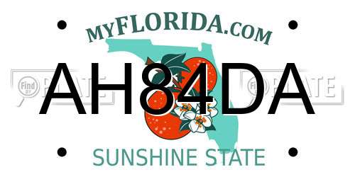 AH84DA Florida License Plate