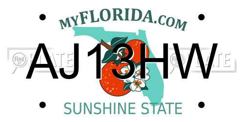 AJ13HW Florida License Plate