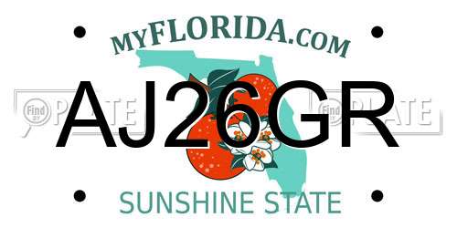 AJ26GR Florida License Plate