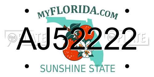 AJ52222 Florida License Plate