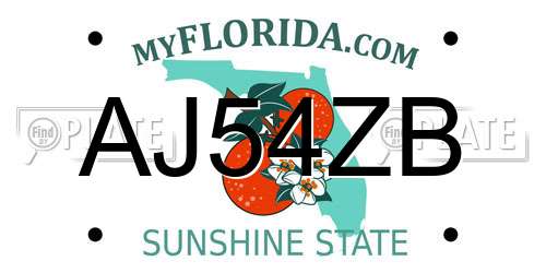 AJ54ZB Florida License Plate