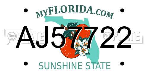 AJ57722 Florida License Plate