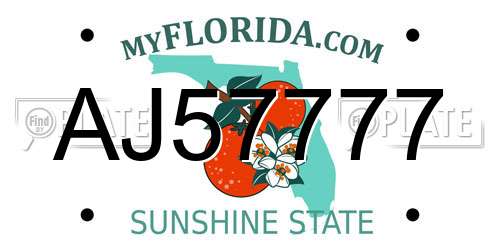AJ57777 Florida License Plate