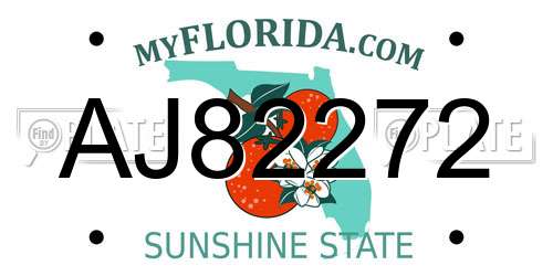 AJ82272 Florida License Plate