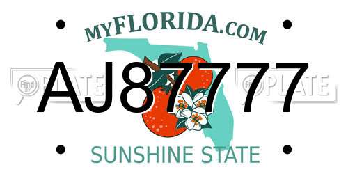 AJ87777 Florida License Plate