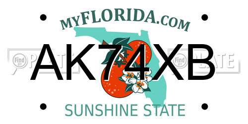 AK74XB Florida License Plate
