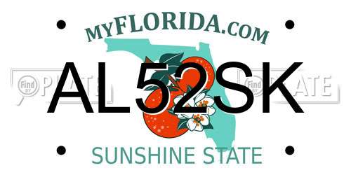 AL52SK Florida License Plate