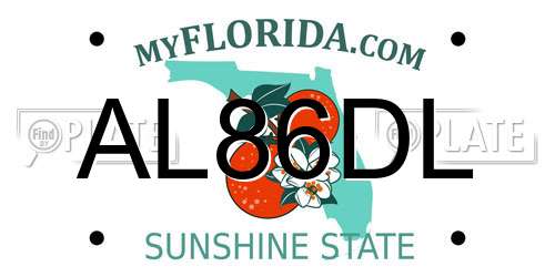 AL86DL Florida License Plate