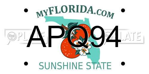 APQ94 Florida License Plate